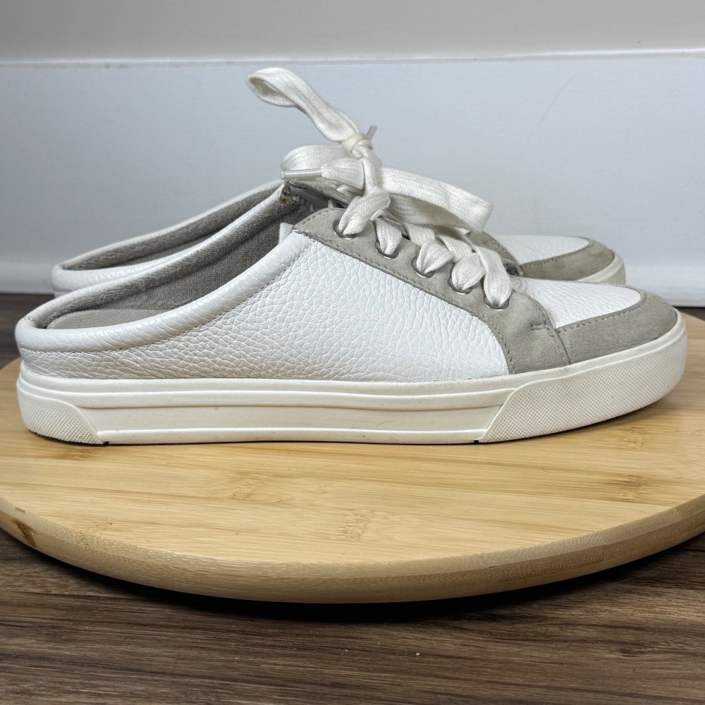 Naturalizer White and Light Gray Backless Lace-Up Mule Sneakers